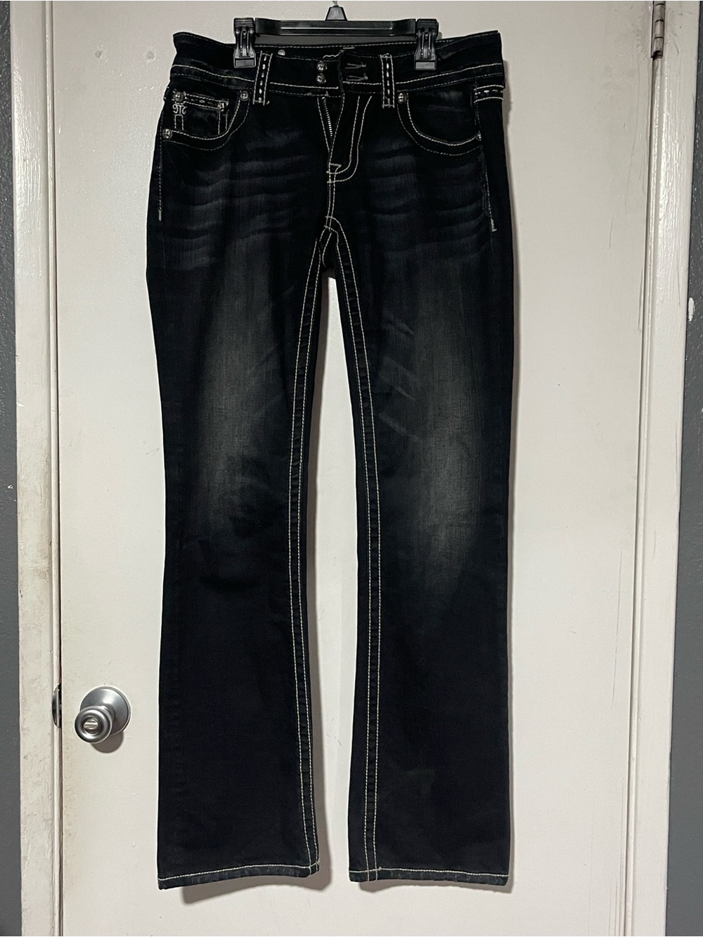 Miss Me Bootcut Jeans Dark Wash Thick Stitch Sz 33 Inseam JE5069B3L